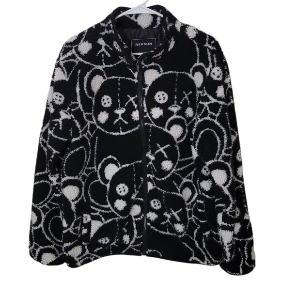 Reason Teddy Bear Sherpa Full Zip Jacket Mens Oversized Y2K Streetwear Medium - Picture 3 of 11